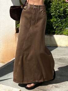 Livesso Summer New Music Festival Loose Casual Beach Vacation Style Women Skirt - Coffee Brown - View 4