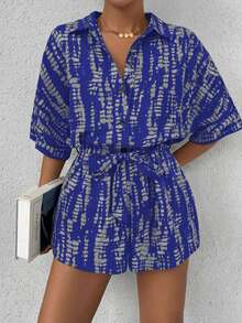 Chiquease Printed Batwing Sleeve Tie Collar Jumpsuit For Women - Multicolor - View 5