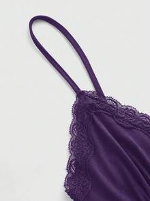 ROMWE Fairycore 女士纯色撞色蕾丝吊带背心 - 紫色 - 查看 3