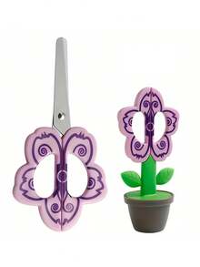 Zazumi Cute Flower-Shaped Safety Scissors - Right-Handed, ABS Resin, Perfect For Office & School Supplies, DIY Crafts, And Desk Decor - Multicolor - View 2