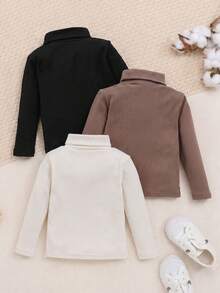 SHEIN 3件套女婴休闲弹力舒适高领打底衫套装 - 彩色 - 查看 2