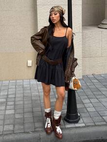 SHEIN EZwear Black Casual Backless Cami Dress,Summer Dresses For Women