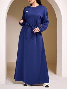 Veilorie Women's Casual Loose Fit Drawstring Shoulder Long Sleeve Sweatshirt - Blue - View 4