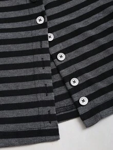 Sweetra 2件套女士休闲黑灰条纹通勤风针织修身T恤和阔腿低腰裤套装，春夏款 - 黑色 - 查看 5