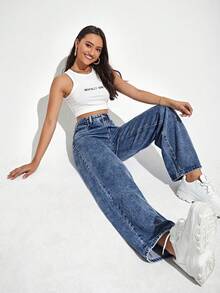 Jeanoix Women's Solid Color Casual Denim Jeans - Blue - View 5