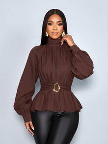 SOLERSUN 性感优雅通勤印花棕色秋冬女装长袖优雅休闲棕色性感优雅通勤印花棕色秋冬女装长袖优雅休闲棕色收腰金属配饰 - 咖啡棕 - 查看 3