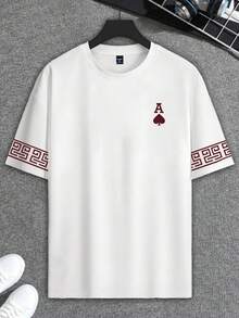 Manfinity Homme Áo thun tay ngắn họa tiết hoa và chữ Spade A thời trang dành cho nam cỡ lớn, áo phông thường ngày, tối giản và đa năng, món quà tuyệt vời cho bạn trai hoặc gia đình - trắng - Xem 3