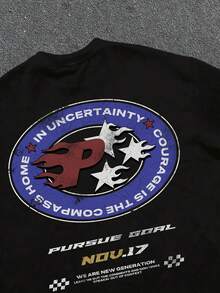 Manfinity ZONE917 Áo thun tay ngắn in họa tiết tốc độ đua xe cỡ lớn màu đen hở vai - màu đen - Xem 2