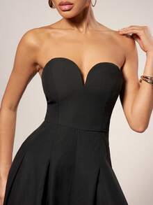 Hauture 女士性感休闲女老板甜心弹力梭织阔腿连体裤 - 黑色 - 查看 5