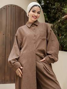 DAZY 2pcs Women's Business Casual Shirt Set - Khaki - View 4