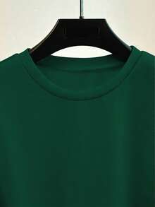 Franclia 女士条纹印花拼接圆领长袖卫衣，秋季款 - 墨綠色 - 查看 4