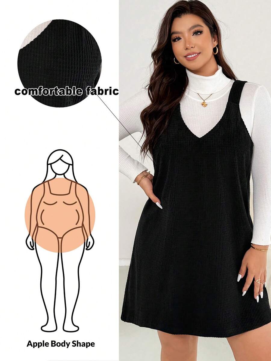 Shapeblank 大码女装秋冬时尚休闲宽松舒适日常基本款百搭灯芯绒保暖黑色背心裙，秋季服装，舒适女装秋冬装，冬装，简约风格