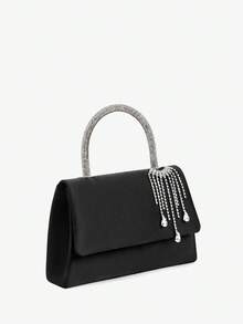 SHEIN BAE Shiny Evening Clutch, Elegant Fashion Envelope Bag, Rhinestone Embellished Handbag, Ladies Wedding Party Wristlet - Black - View 6