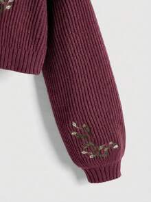ROMWE Fairycore Women's Casual Versatile Commuting Fox Embroidery Pattern Turtleneck Long Sleeve Sweater, Suitable For Autumn/Winter - Burgundy - View 3