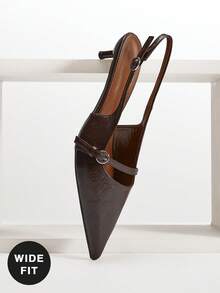 SHUZIA Women's Wide-Fit Pointed Toe, Elegant Fashionable Buckled Back Strap Pumps Valentine's Day Wide Fit - Coffee Brown - View 7