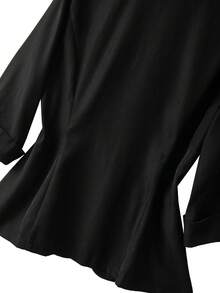 GlowEve CURVE Plus Size Women's Solid Color Rhinestone Collar Waist Fitted 3/4 Sleeve Blazer Jacket, Suitable For Business, Party, Wedding - Black - View 9