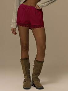 MUSERA Quần short mini bằng vải cotton poplin viền ren, kiểu dáng dễ thương, thích hợp cho mùa thu, phong cách đường phố, lễ hội, trang trại, đồng quê, cổ điển, mùa thu, mùa xuân, lễ Phục sinh, mùa hè, kỳ nghỉ, lễ hội. - Ngọn lửa đỏ tươi - Xem 3