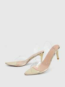 SHEIN BAE Women's Fashion High Heel Sandals, Transparent Crystal Heel Fairy Style High Heels, Women's Pointed Toe Transparent Strap Sandals, Sexy Minimalist Transparent High Heels, Fashionable High Heels For Parties And Nightclubs - Gold - View 4