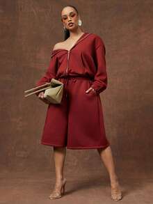 Vixey Áo nỉ dày dặn, quần jockstrap vừa vặn thoải mái - Màu Đỏ Sâu - Xem 3