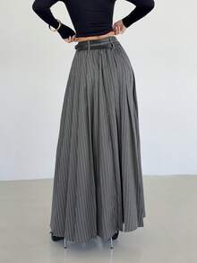 Siren Gaze Spring Outfit Women Spring Break Outfits Valentine's Day Outfit Birthday Outfits For Women Grey Pleated Skirt, 2026 New High - Waist A - Line Skirt With Double Belts & Side Slit Pockets, Old Money Style Long Skirt For Women, Elegant Formal Casual Work Party Outfit, Suitable For Commute/Business/Outing/Teacher/Daily, Autumn Winter Must - Have Skirt - Dark Grey - View 3