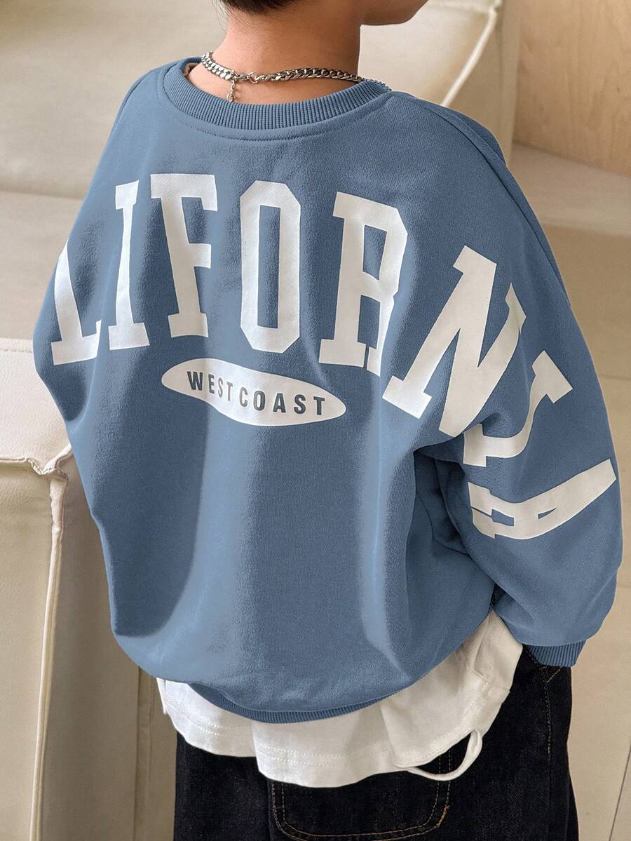 SHEIN 1pc Young Boys' Casual College Style Comfortable Fashion Minimalist Loose Fit Practical Versatile Big Letter Graphic Thick Sweatshirt, Suitable For Daily Wear, School, Outings, Sports, Autumn/Winter
