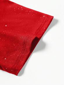 Claim Dot 男士休闲宽松圆领短袖T恤，饰有金属五角星印花 - 紅色 - 查看 5