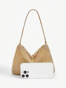 SHEIN BAE Lightweight, Business Casual Rhinestone Decor Bucket Bag Mini Drawstring Design, Clear Bag Pearl Bag Evening Bag, Dinner Bag Glamorous, Elegant, Exquisite, Quiet Luxury Rhinestone For Party Girl, Woman, Bride Perfect For Party, Dinner/Banquet Christmas Party Dress, Glamorous Rhinestone Bag, Perfectly Matching With Bridal Party, Party Bags,Perfect For Party Wedding Prom Dinner/Banquet Matching With Holiday Party Dress Evening Dress & Sequin Dress