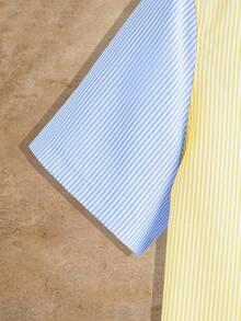 Manfinity VCAY Áo sơ mi nam tay ngắn dệt túi đơn hàng khuy kẻ sọc - Nhiều màu - Xem 4