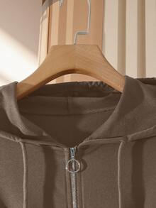 Modelyn Burgundy Slimming Zip-Up Hooded Casual Long Sleeve Jacket & Pants 2 Pieces Set For Women, Autumn/Winter - Mocha Brown - View 3