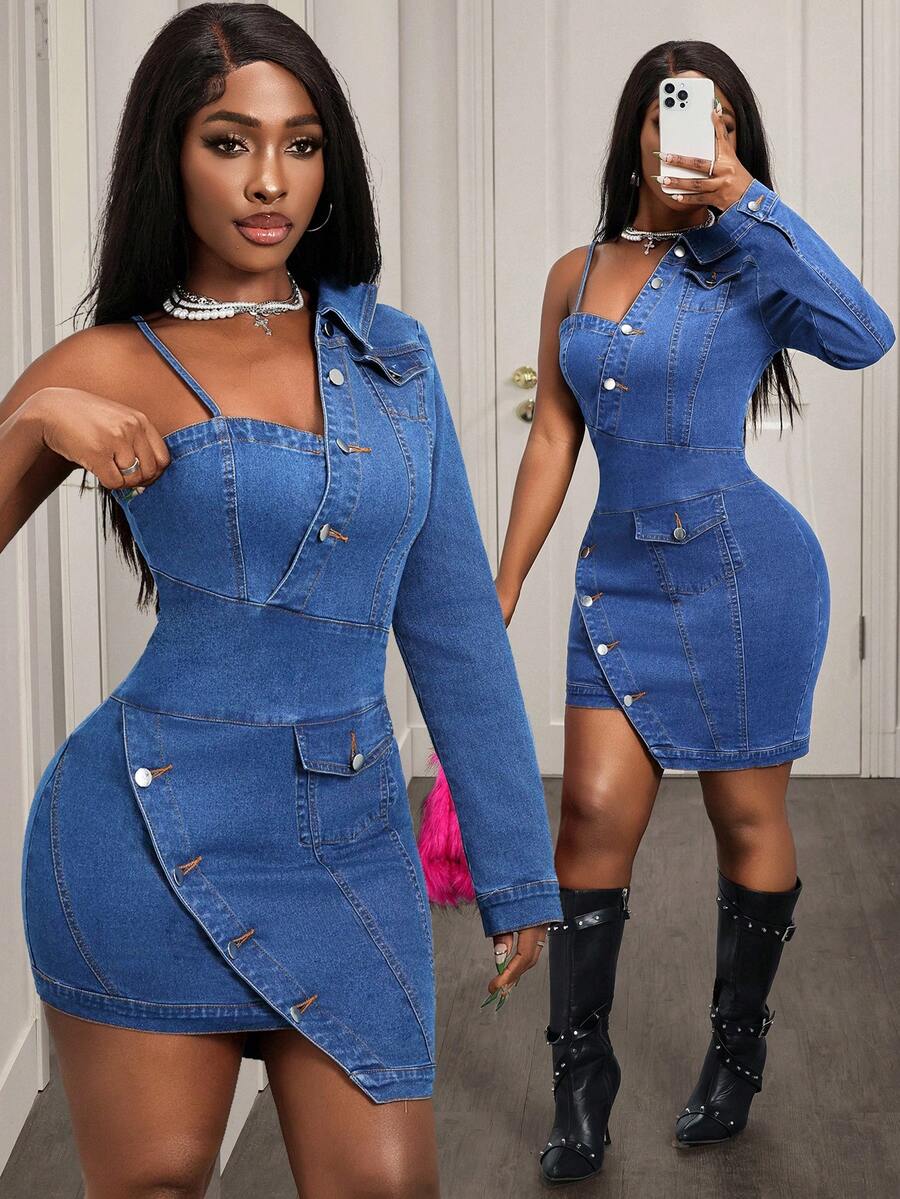BamGleam Women's Sexy Denim Dress For Outing