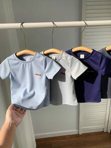 SHEIN 4pcs/Set Unisex Baby Basic Solid Color Crew Neck Short Sleeve T-Shirt Knit Tops Set, Comfortable Casual Versatile Suitable For Spring/Summer Indoor Daily And Outdoor Activities