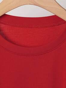 Mujer casual camiseta festividad flor navideña estampado gráfico tela suave corte regular cuello redondo manga corta fiesta Tshirt - Rojo - Ver 5