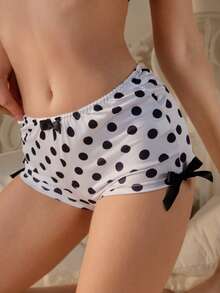 ROMWE J-Fashion Quần lót Boyshort in họa tiết chấm bi trang trí nơ cho nữ - Đen và trắng - Xem 4