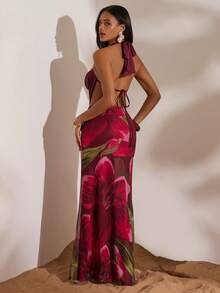 Opulessa Spring/Summer Valentine's Day Birthday Beach Vacation Knit Mesh Printed Low Waist Bodycon Mermaid Skirt For Women - Burgundy - View 6