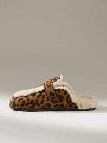 Solecia Women Casual Versatile Commute Leopard Print Fleece Slip-On Flats - Multicolor - View 3