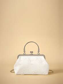 Travachic Bolso de mano con cadena de encaje de flores encantadoras blancas para mujer, de material suave, bolso de hombro perfecto para fiestas, bodas, graduaciones, cenas, combinando con vestidos de novia, vestidos formales, vestidos de graduación, vestidos de cumpleaños - Blanco - Ver 5