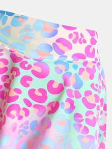 SHEIN 青少年女孩高腰渐变彩色印花时尚裙子，瑜伽迷你裙，触感如肌肤般柔软，超柔软