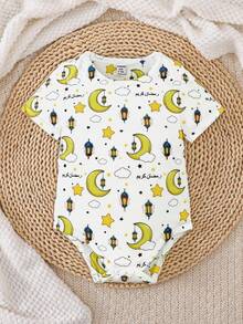 SHEIN Baby Boy Letter Print Round Neck Short Sleeve Casual Bodysuit - Multicolor - View 3
