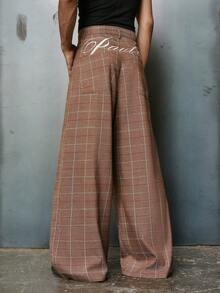 PAVTROS Men's Street-Style Popular INS Matching,Men's Plaid Pocket Wide Leg Loose Casual Pants With Embroidery Details, ,Stacked,Formal Pants,Streetwear,Warm Winter Outfits, Christmas Outfits,Boy Friend Gifts Plaid Pants Designer Pants Men Wide Leg Pants Men High Waisted Pants Mens Plaid Pants Brown Plaid Pants - Brown - View 6