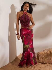 Opulessa 1件装女士纯色针织露背吊带上衣，春夏皆宜，情人节、狂欢节服装，优雅上衣，适合派对、海滩、婚礼宾客、夏季度假、休闲穿着，吊带上衣，酒红色上衣 - 紅色 - 查看 6