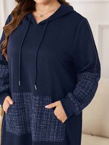 Lacomfia 女士连帽长袖宽松拼接休闲家居连衣裙，大码，秋冬款 - 藍色 - 查看 7