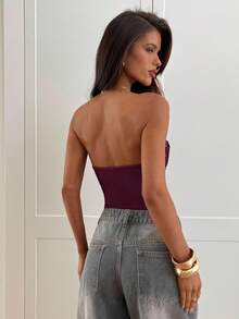 Aloruh 女士新款纯黑色露脐上衣，抹胸式文胸，派对装，复古时尚Y2K服饰 - 紫色 - 查看 2