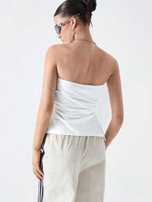 Comfortcana Women's Solid Color Simple Pleated Design Strapless Top - White - View 2