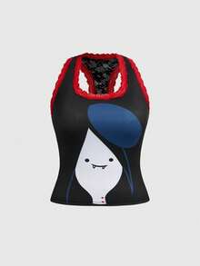 Adventure Time X ROMWE 大码女士撞色蕾丝人体图案文胸和内裤套装 - 彩色 - 查看 7