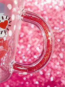 Betty Boop x SHEIN 1Pc 17.6oz/520ml Cute Cartoon Pattern Printing Shiny Handle Decorative Borosilicate Glass Mug, Cold And Heat Resistant, Suitable For Milk, Juice, Coffee, Etc., Love, Playful, Lip Print, Love,Gift Ideas,Party,Holiday,Valentine's Day - Clear - View 3