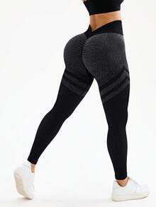 Seamluxe SHEIN Sport Women's Seamless Ruched Butt Lifting Leggings In Black & Grey - Black - View 3