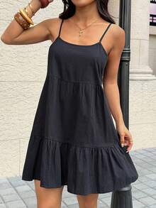 SHEIN EZwear Black Casual Backless Cami Dress,Summer Dresses For Women