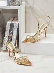 SHUZIA 时尚女士性感尖头细高跟凉鞋 - 金色 - 查看 3