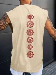 Manfinity LEGND Men's Geometric Print Loose Fit Crew Neck Sleeveless Tank Top