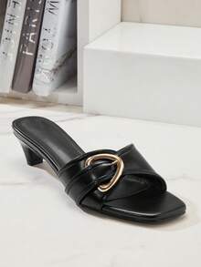 SHUZIA 女士时尚简约搭扣单带小猫跟凉鞋 - 黑色 - 查看 7